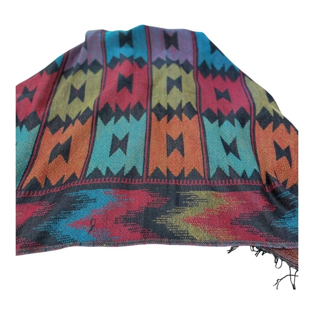 Southwestern Boho All Jazzed Up Hooded Poncho Cape One Size Multicolor Geometric